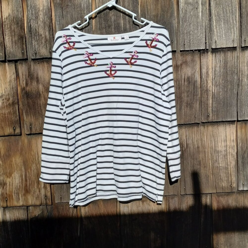 Quacker Factory Tunic Nautical Sequin Anchors V N… - image 2